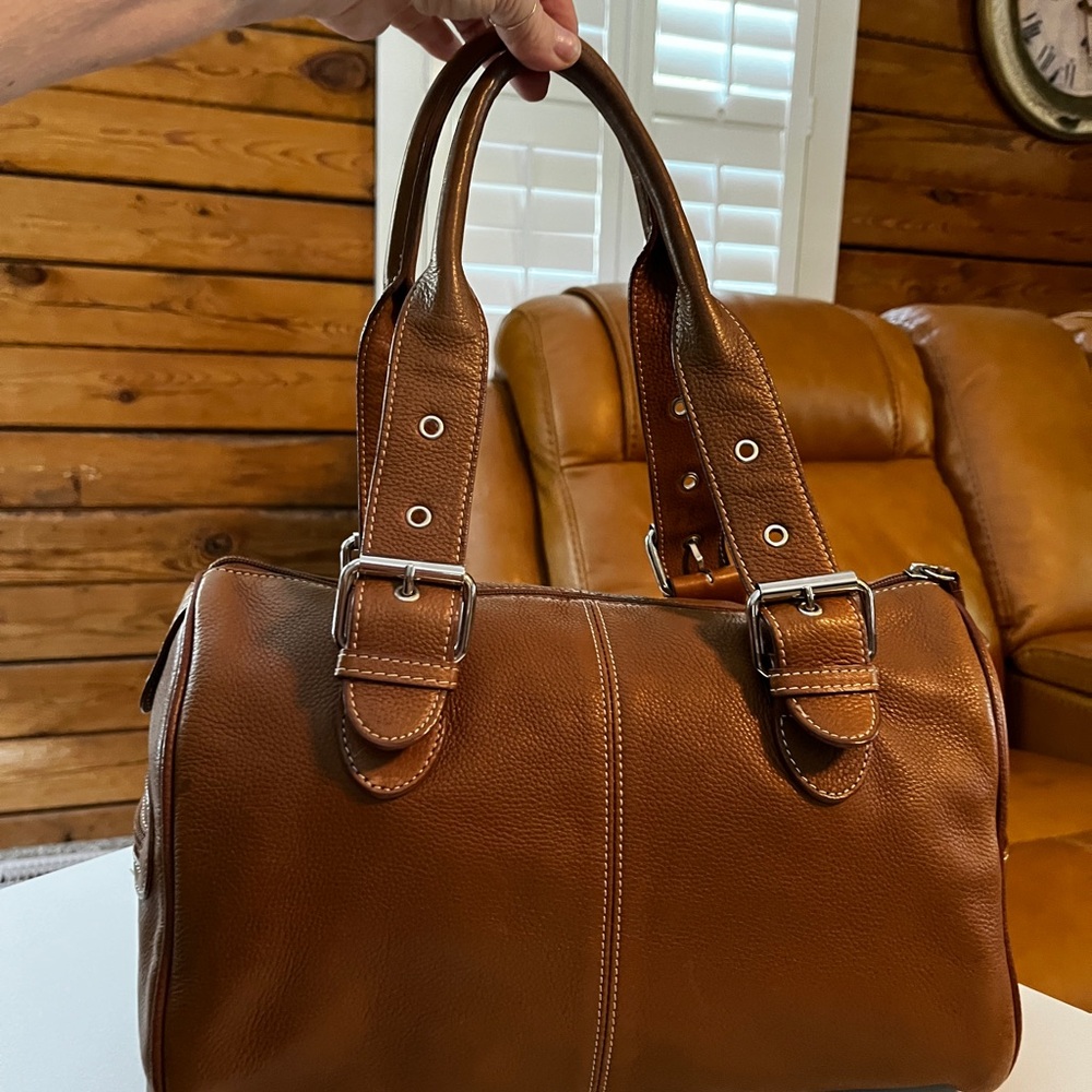 Tignanello Brown Leather Satchel with Silver Hardware 12” x 9” x 7”. - Picture 2 of 14